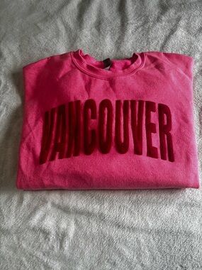 Gildan Hot Pink Crewneck Sweatshirt with Red Vancouver Appliqué